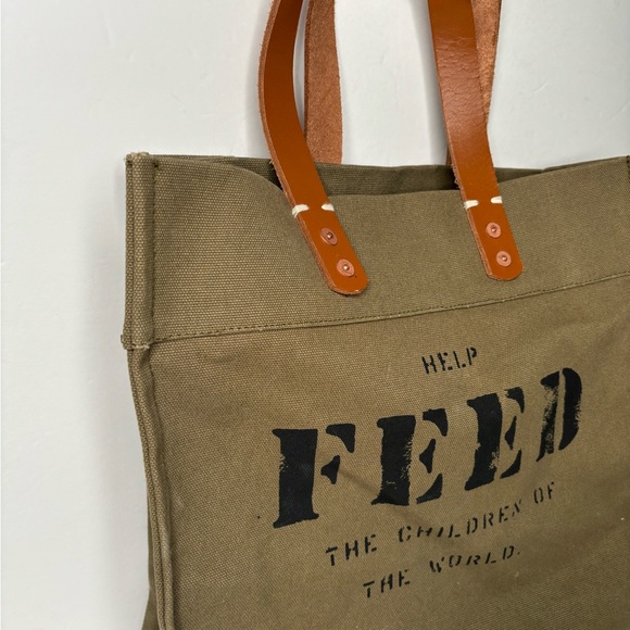 FEED Every day  green  classic canvas and leather tote bag purse. - Picture 5 of 12